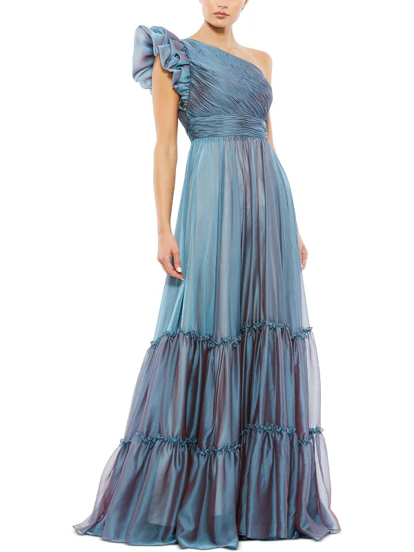 Womens Ruffle Maxi Evening Dress Boatneck Modish Everyday