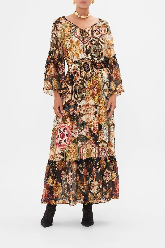 LONG DRESS WITH GATHERED BELL SLEEVE STITCHED IN TIME Tunics Short Trendy