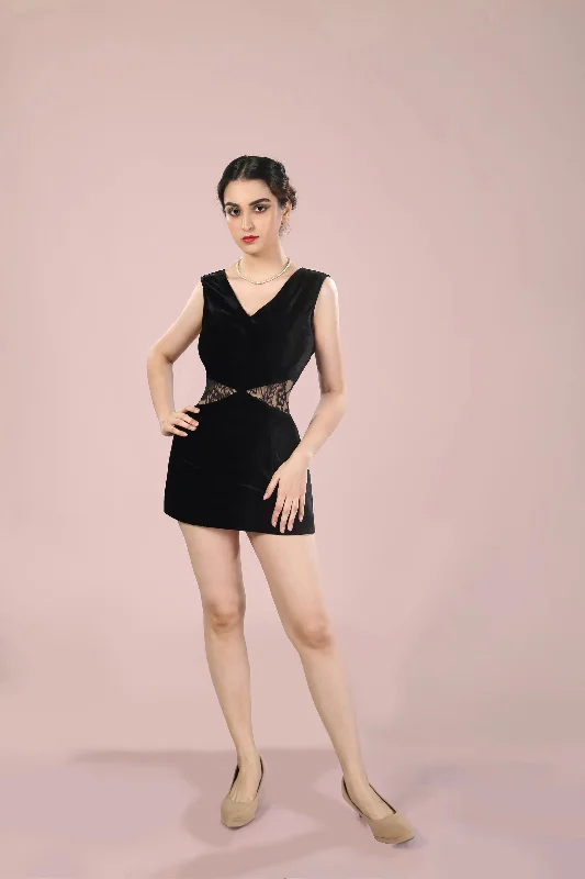 Anais Black Velvet Sheath Dress Pencil Office Professional