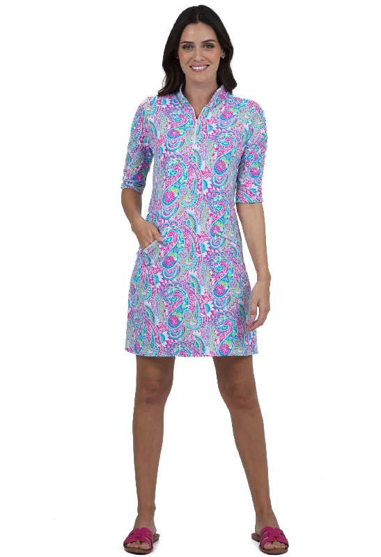 Gloria Print Ruched Elbow Length Sleeve Dress – 40869 Tunics Spring floral