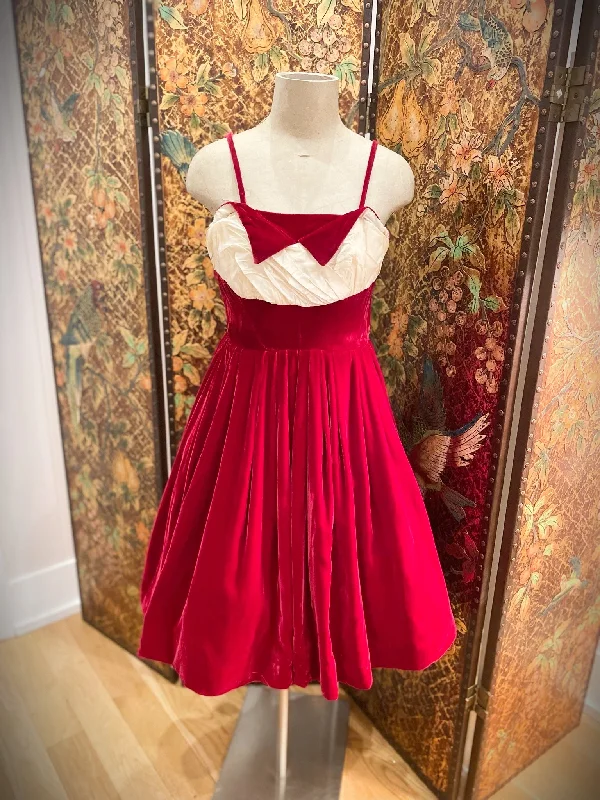 1950s Red Velvet Party Dress Tunics Mesh breathable