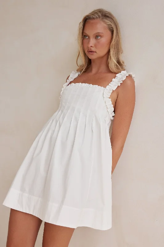 Lila Mini Dress (White) Chic Pleated Mini Dress