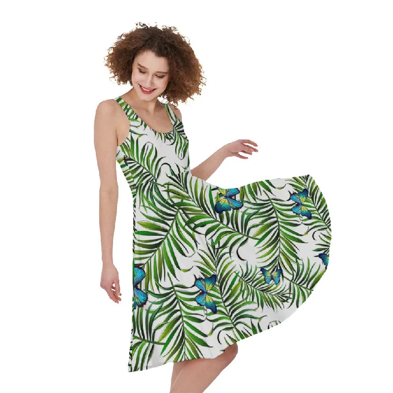 Tropical Butterfly Pattern Print Sleeveless Knee Length Dress Boatneck Modish Everyday Tropical Butterfly Pattern Print Sleeveless Knee Length Dress Boatneck Modish Everyday