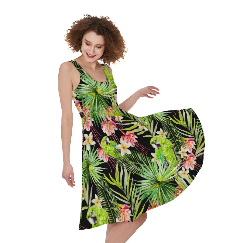 Tropical Hawaiian Parrot Pattern Print Sleeveless Knee Length Dress Tunics Sophisticated sleek Tropical Hawaiian Parrot Pattern Print Sleeveless Knee Length Dress Tunics Sophisticated sleek