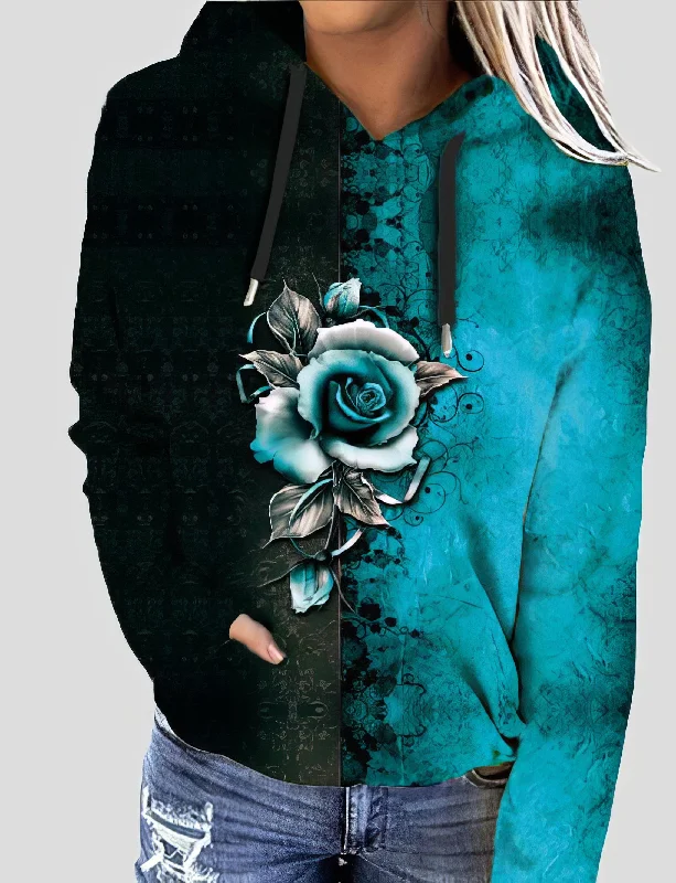 Artistic Rose Hoodie Hoodie with Rhinestones Sparkly Elegant