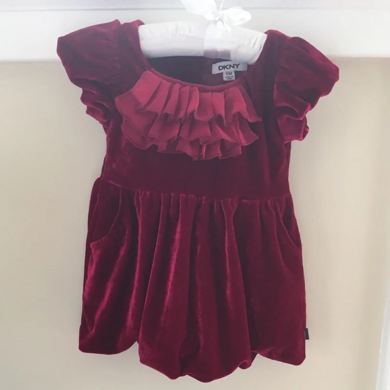 DKNY Crushed Velvet Ruffle Party Dress 12 Months Tunics Fall fleece