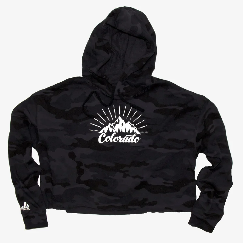 Women's Camo Colorado Rays Cropped Hoodie Hoodie with Tied Waist Feminine Flattering Women's Camo Colorado Rays Cropped Hoodie Hoodie with Tied Waist Feminine Flattering