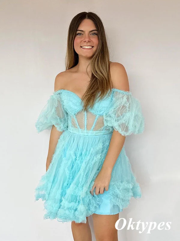 Sexy Tulle Off Shoulder A-Line Mini Dresses/ Homecoming Dresses, PDS0548 Trendy Off-Shoulder Dress Mini Sexy Tulle Off Shoulder A-Line Mini Dresses/ Homecoming Dresses, PDS0548 Trendy Off-Shoulder Dress Mini