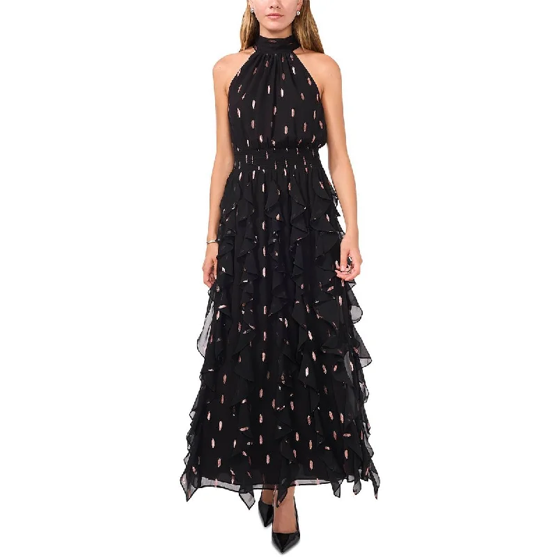 Womens Ruffled Polyester Halter Dress Tunics Office stylish