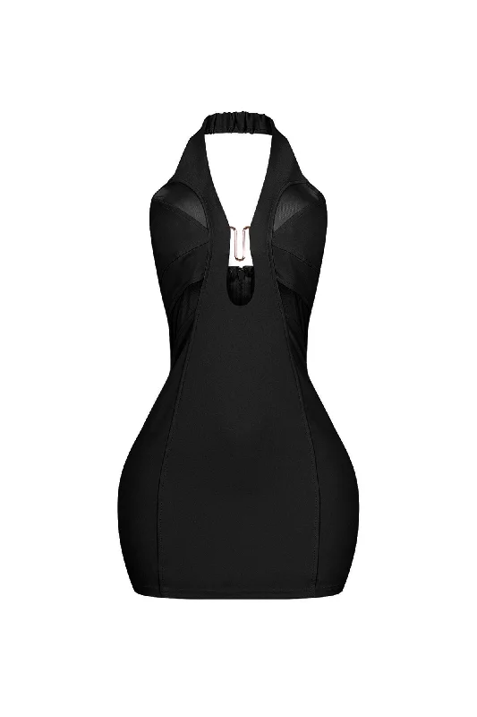 Dilara Halter Neck Metal Trim Mini Dress Trendy Floral Mini Dress
