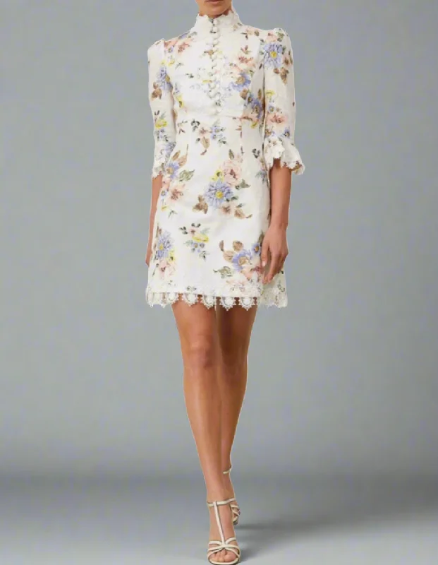 Zimmermann APPLIQUE MINI DRESS Elegant Floral-Print Mini Dress
