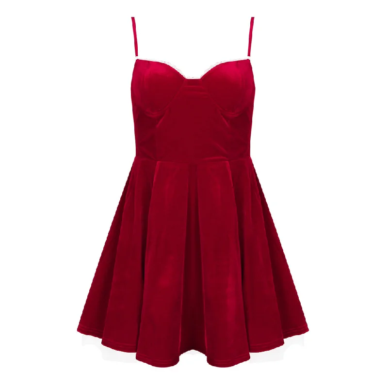 Vintage Lace Trim Bustier Fit and Flare Tulle Layered Velvet Slip Mini Party Dress Tunics Spring floral