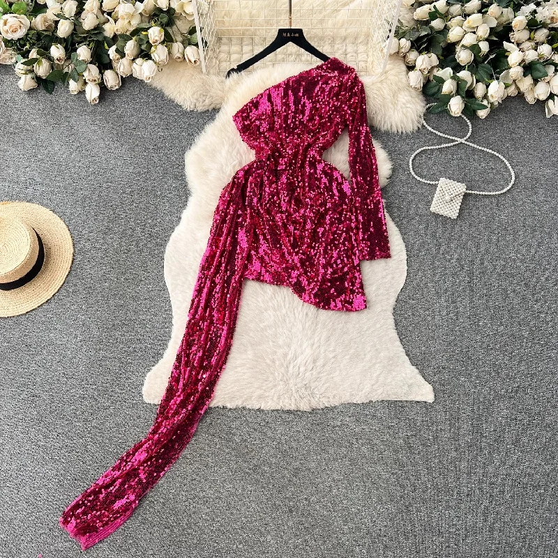 off-shoulder long-sleeved sequined dress for women party dress S4534 Tunics Favorite customer off-shoulder long-sleeved sequined dress for women party dress S4534 Tunics Favorite customer