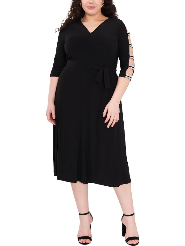 Plus Womens Knit Ladder Sleeves Cocktail and Party Dress Tunics Short Trendy