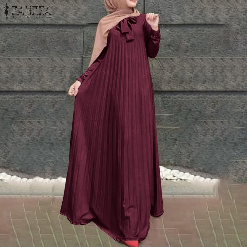 ZANZEA Abaya Long Sleeve Party Dresses / Evening Gown Muslim Robe kaftan Loose Pleated Dress Pencil Length Work ZANZEA Abaya Long Sleeve Party Dresses / Evening Gown Muslim Robe kaftan Loose Pleated Dress Pencil Length Work