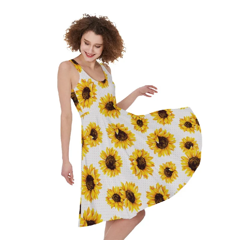 Sunflower Polka Dot Pattern Print Sleeveless Knee Length Dress Tunics Sophisticated sleek Sunflower Polka Dot Pattern Print Sleeveless Knee Length Dress Tunics Sophisticated sleek