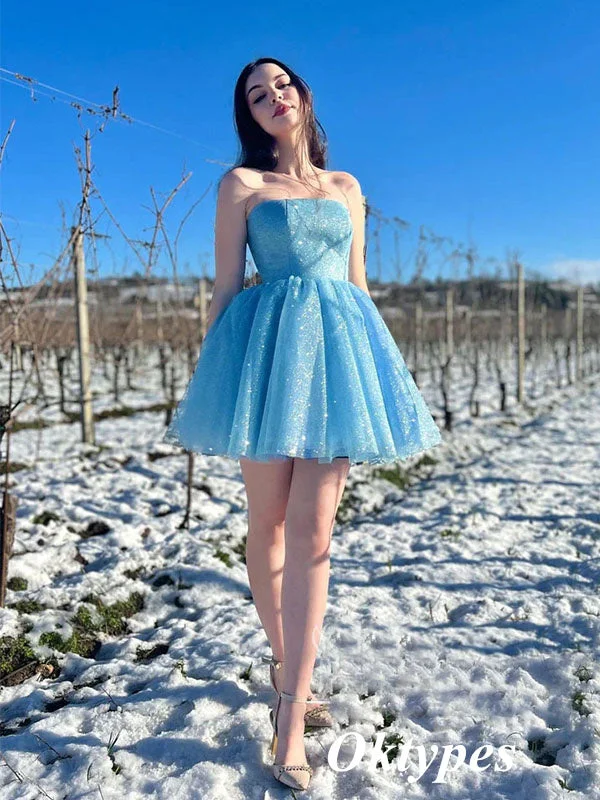 Sexy Shiny Blue Tulle Sweetheart A-Line Mini Dresses/ Homecoming Dresses, PDS0540 Comfortable Ruffle Mini Dress