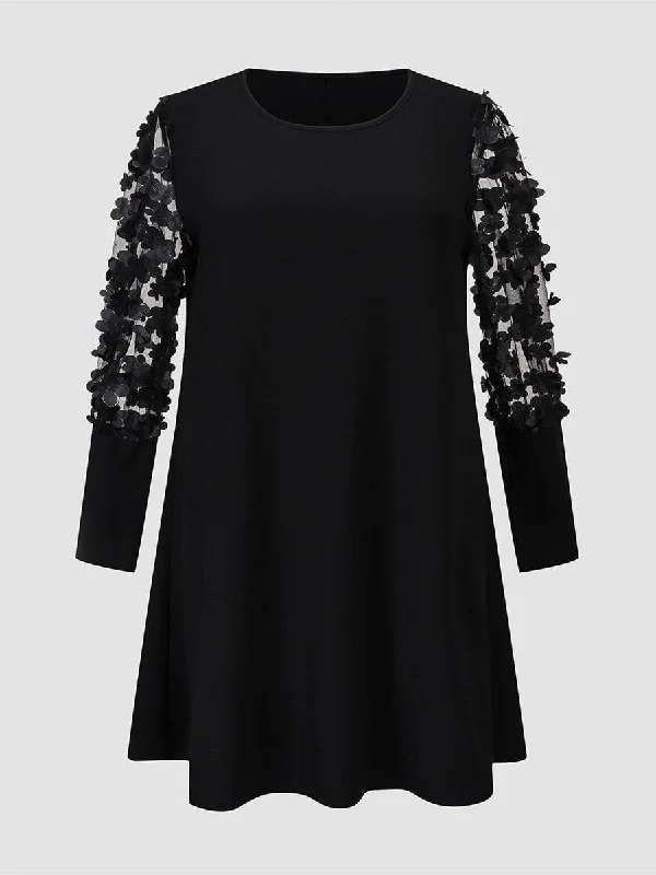 Lace Sleeves Party Dress - Black Pleated Skirt Elegant