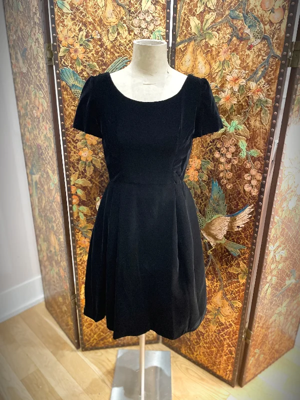 1950s Black Velvet Scoop Back Party Dress Tunics Lace romantic