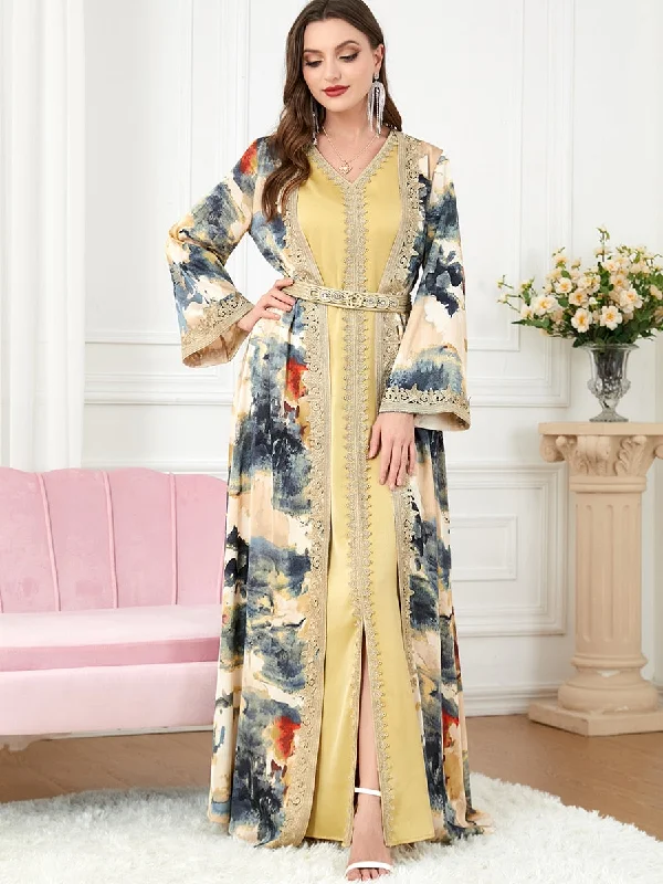 Morocco Muslim Party Dress Abaya Women 2 Piece Set Islamic Dresses Belt Embroidery Kaftan Vestidos Maxi Abayas Elegant Caftan Tunics Cozy soft Morocco Muslim Party Dress Abaya Women 2 Piece Set Islamic Dresses Belt Embroidery Kaftan Vestidos Maxi Abayas Elegant Caftan Tunics Cozy soft