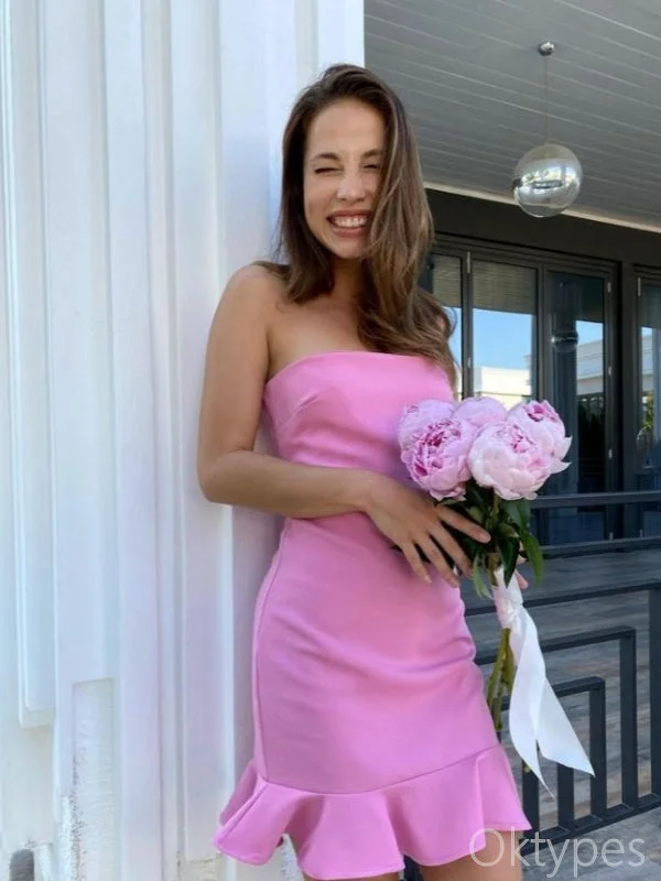 Pink Ruffle Cute Strapless Women Mini Dresses Homecoming Dresses, PDS0568 Classic White Mini Dress Pink Ruffle Cute Strapless Women Mini Dresses Homecoming Dresses, PDS0568 Classic White Mini Dress