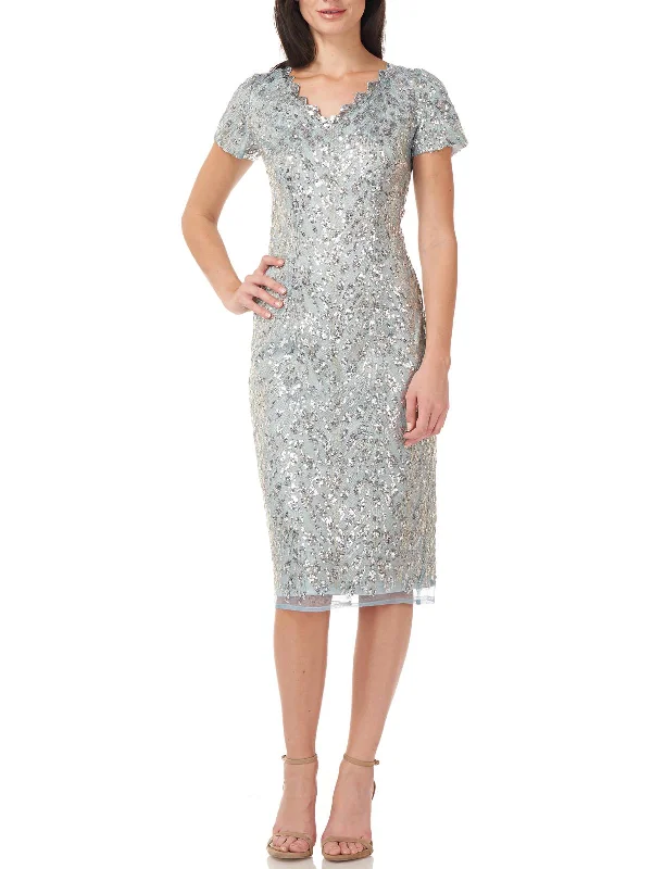 Womens Sequined Scalloped Cocktail and Party Dress Tunics Formal black