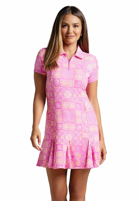 Colette Print Short Sleeve Godet Dress – 69090 Tunics Fleece cozy