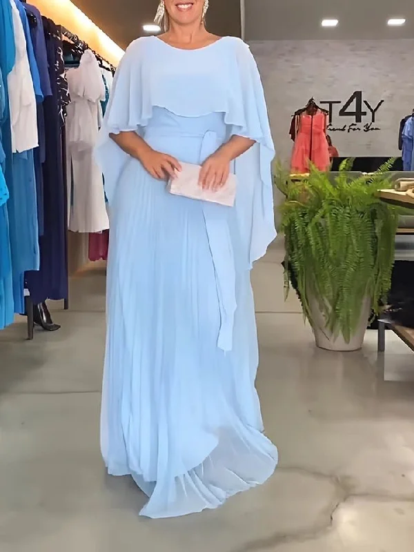 Women's Long Chiffon Pleated Dinner Party Dress B-87764 Tunics Practical easy-care