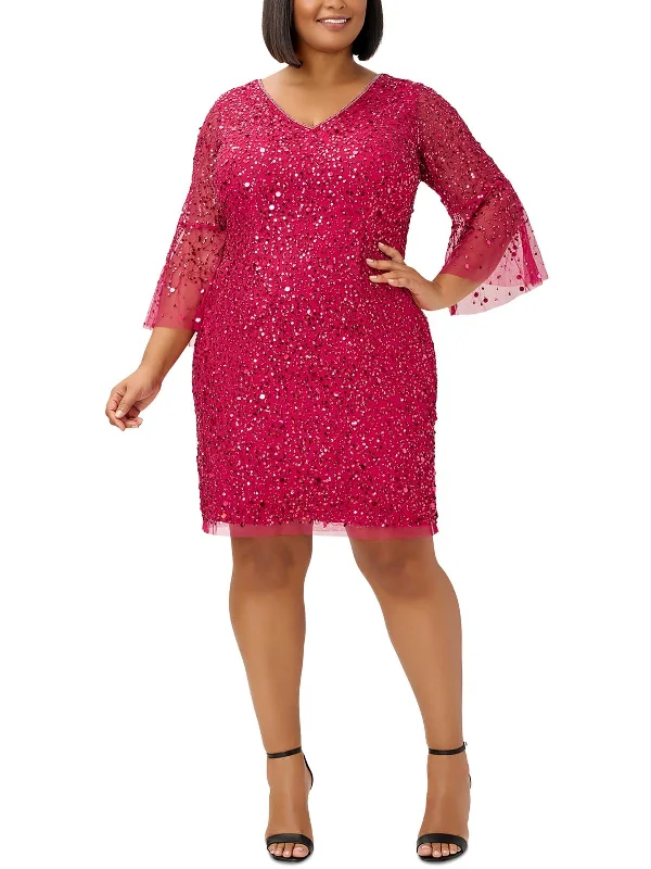 Plus Womens Sequined Short Cocktail and Party Dress Tunics Luxurious premium