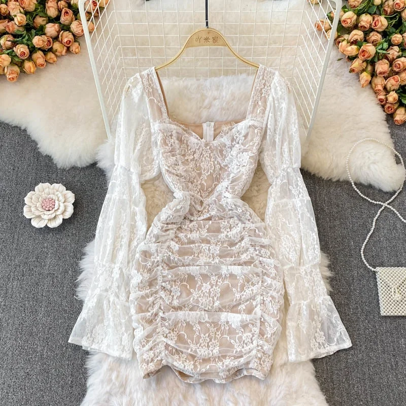 Floral Lace Mini Party Dress    S567 Tunics Cozy soft