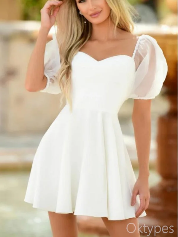 Simple White Square Cap Shoulder A-Line Women Mini Dresses Homecoming Dresses, PDS0571 Comfortable Boho Mini Dress Simple White Square Cap Shoulder A-Line Women Mini Dresses Homecoming Dresses, PDS0571 Comfortable Boho Mini Dress