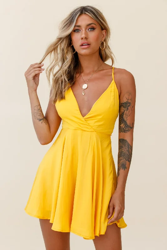 Secret Place Strappy Tie Back Party Dress Yellow A-Line Day Work