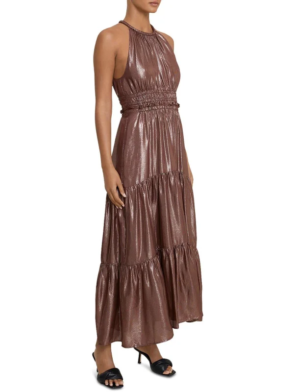 Elara Womens Metallic Halter Cocktail and Party Dress Tunics Occasion special