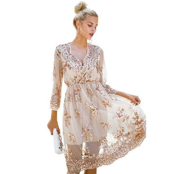 Sexy V-Neck Sequin sparkle Party Dress (US 2-12) Tunics Top Casual