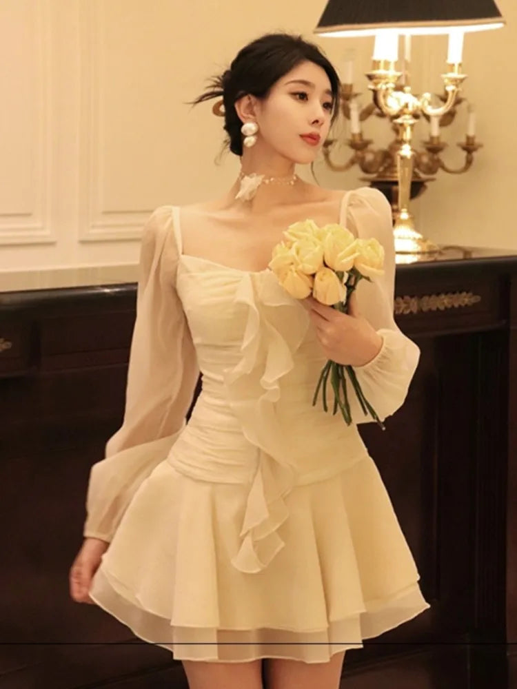 Women Spring Fashion Ruffles Mini Dress Elegant Casual Long Sleeve Birthday Evening Party Vestidos Summer Female One Pieces Robe Fashionable Lace-Trim Mini Dress Women Spring Fashion Ruffles Mini Dress Elegant Casual Long Sleeve Birthday Evening Party Vestidos Summer Female One Pieces Robe Fashionable Lace-Trim Mini Dress