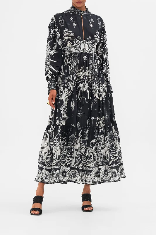 SHAPED WAISTBAND DRESS WITH TIERED SKIRT TALES OF TATTOO Tunics Trendy modern