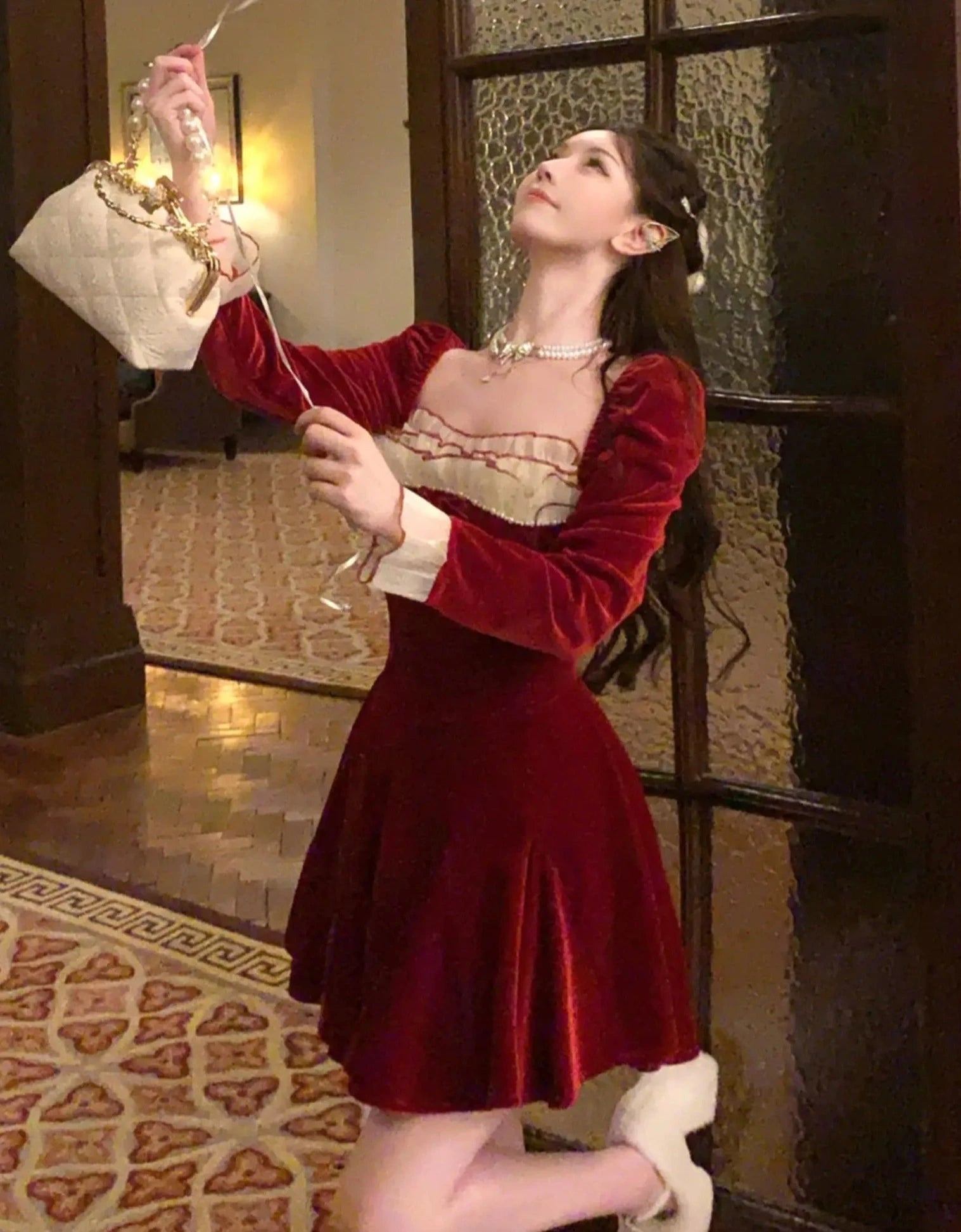 French Elegant Red Party Velvet Mini Dress Women Fashion Patchwork Princess Vestidos Female Spring Autumn Graduation Clothes Trendy A-Line Mini Dress French Elegant Red Party Velvet Mini Dress Women Fashion Patchwork Princess Vestidos Female Spring Autumn Graduation Clothes Trendy A-Line Mini Dress