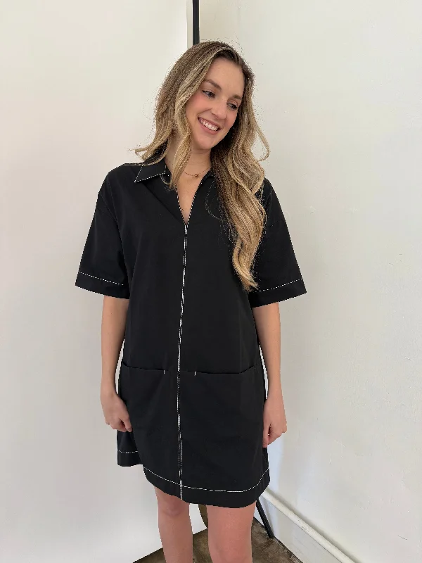 PINCH Sienna Contrast Stitched Collared Mini Dress (Black) Stylish Summer Mini Dress PINCH Sienna Contrast Stitched Collared Mini Dress (Black) Stylish Summer Mini Dress