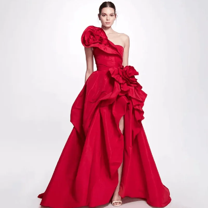Fashion Red Women Formal Evening Dresses Long Bridal Wedding Prom Gowns for Birthday One Shoulder Party Dresses 2024 Tunics Winter warm Fashion Red Women Formal Evening Dresses Long Bridal Wedding Prom Gowns for Birthday One Shoulder Party Dresses 2024 Tunics Winter warm