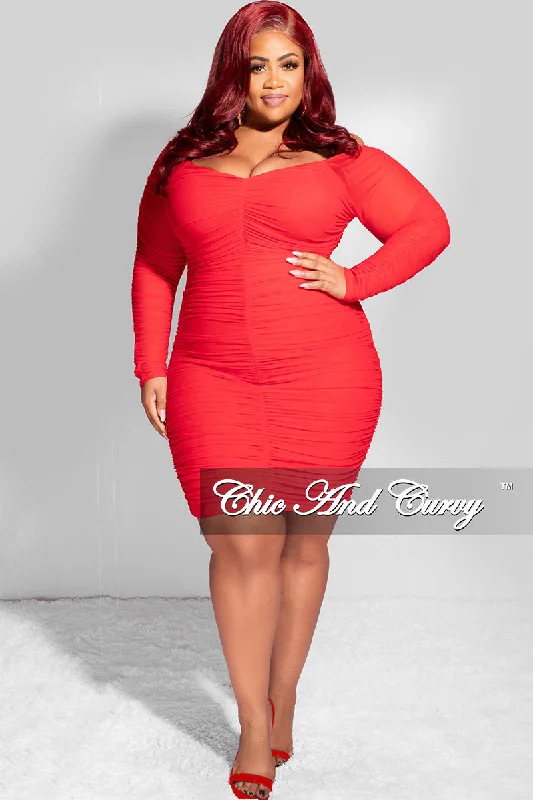 Final Sale Plus Size Ruched Off The Shoulder Mini Dress in Red Elegant Tulle Mini Dress Final Sale Plus Size Ruched Off The Shoulder Mini Dress in Red Elegant Tulle Mini Dress