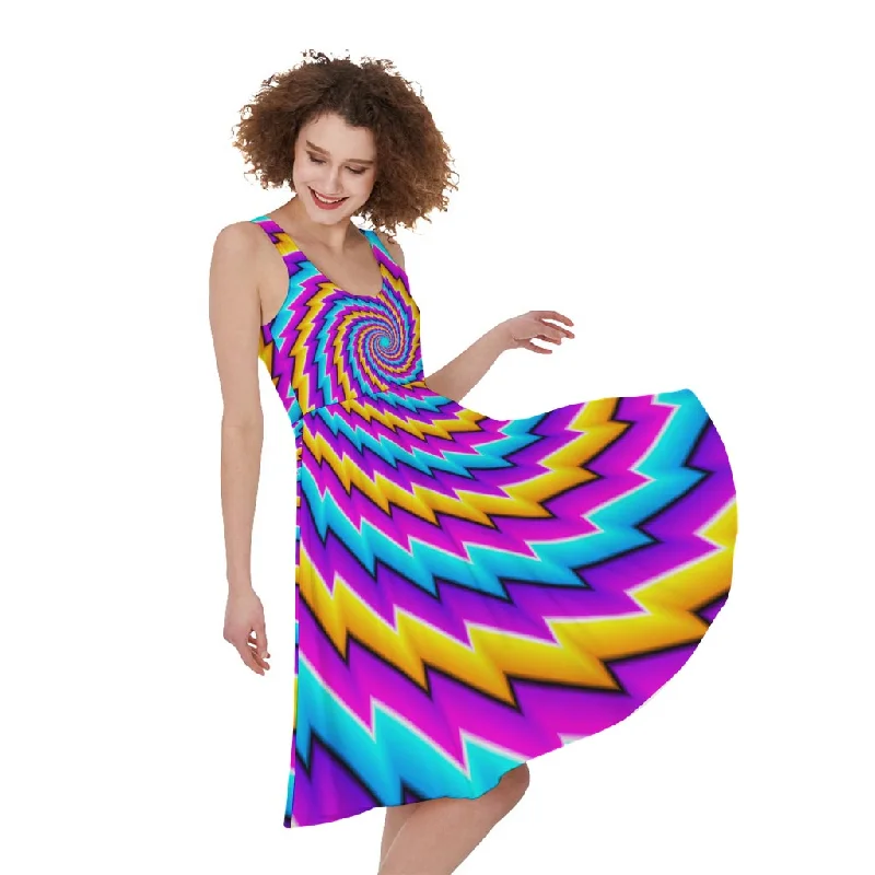 Twisted Spiral Moving Optical Illusion Sleeveless Knee Length Dress Tunics Solid Classic Twisted Spiral Moving Optical Illusion Sleeveless Knee Length Dress Tunics Solid Classic