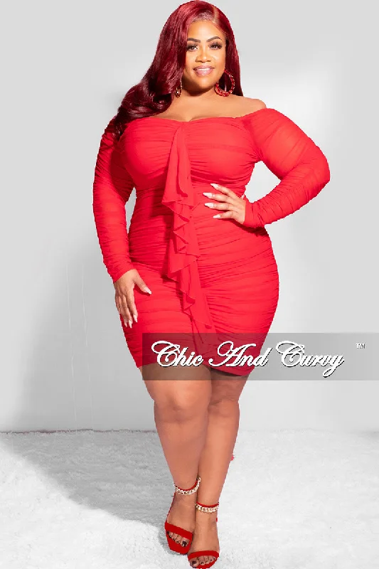 Final Sale Plus Size Ruched Off The Shoulder Mini Dress with Center Sash in Red Mesh Casual Mini Dress with Pockets Final Sale Plus Size Ruched Off The Shoulder Mini Dress with Center Sash in Red Mesh Casual Mini Dress with Pockets