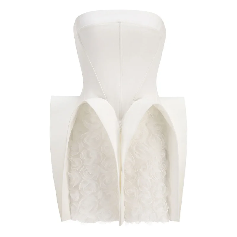 Sculptural 3D Rosette Tulle Panel Strapless Corset Bodycon Mini Party Dress Tunics Plaid country