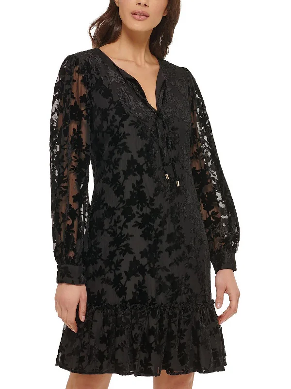 Womens Velvet Burnout Cocktail and Party Dress Tunics Solid Classic