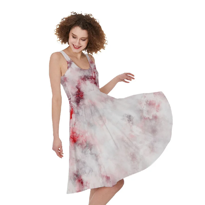 White Ruby Marble Print Sleeveless Knee Length Dress Tunics Sale discount