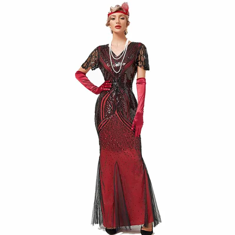 Long Dress V-Neck Party Dress Multi-Layer Long Fringe Dress Tunics Long Elegant