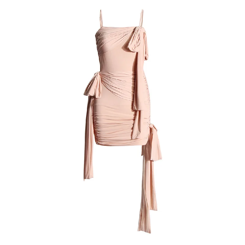 Edge Bow Tie Draped Sash Sleeveless Bodycon Gathered Mini Party Dress Tunics Essential wardrobe Edge Bow Tie Draped Sash Sleeveless Bodycon Gathered Mini Party Dress Tunics Essential wardrobe