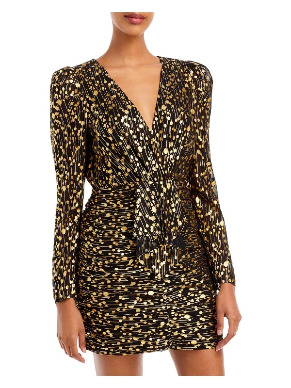 Womens Metallic Mini Cocktail and Party Dress empire Waist empire