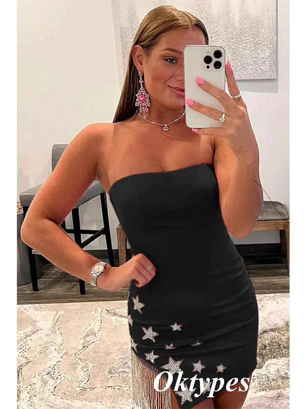 Sexy Black Sweetheart Lace Up Sheath Mini Dresses/ Homecoming Dresses With Star Accessories,PDS0526 Comfortable Linen Mini Dress Sexy Black Sweetheart Lace Up Sheath Mini Dresses/ Homecoming Dresses With Star Accessories,PDS0526 Comfortable Linen Mini Dress