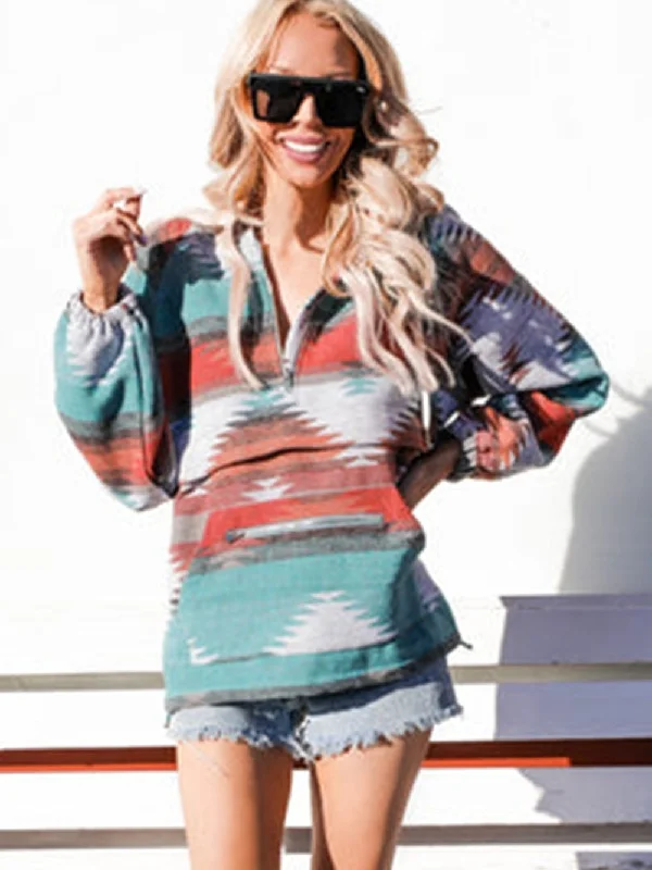 Artisan Print Hoodie Hoodie with Applique Textured Unique